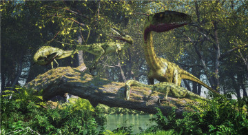 Картинка 3д+графика животные+ animals динозавры лес