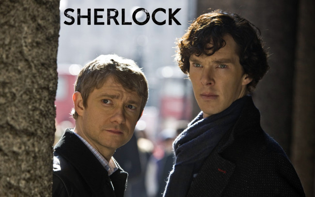 Обои картинки фото кино фильмы, sherlock , сериал, martin, freeman, benedict, cumberbatch