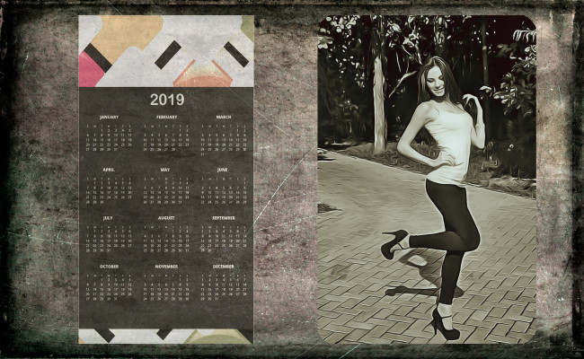 Обои картинки фото календари, компьютерный дизайн, девушка, движение, танец, прыжок