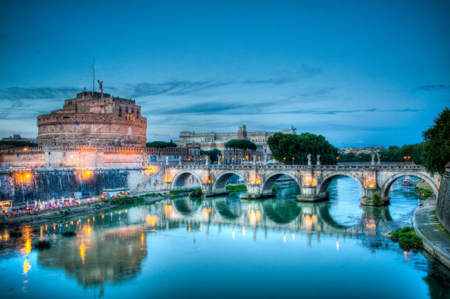 Обои картинки фото rome, italy, города, рим, ватикан, италия, тибр, мост, замок, святого, ангела, река