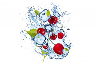 Картинка еда вишня +черешня вода лед вишенки листочки water ice cherries leaflets
