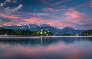 Картинка природа реки озера озеро остров юлийские альпы словения блед бледское закат горы