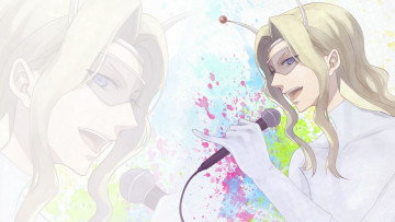 Картинка аниме level+e принц парень очки микрофон