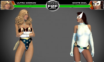 Картинка round+3 +ultra+woman+vs+white+owl 3д+графика фантазия+ fantasy супермены девушки взгляд фон драка