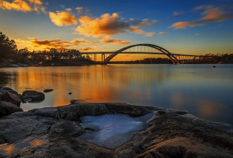 Картинка природа реки озера камни облака мост