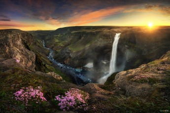 Картинка природа восходы закаты водопад