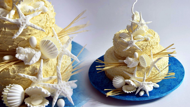 Обои картинки фото еда, торты, ракушки, звезды, морские, тема, морская