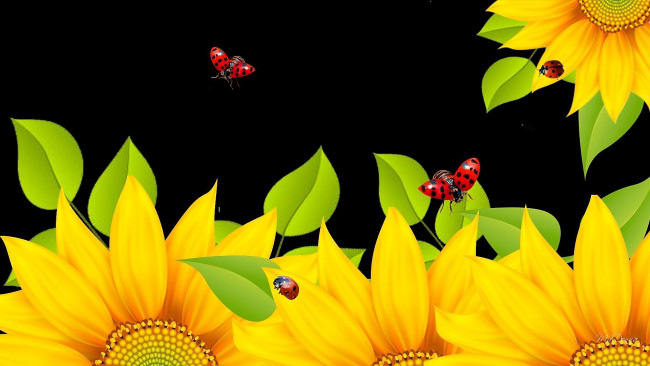 Обои картинки фото векторная графика, цветы , flowers, фон, насекомые, подсолнухи