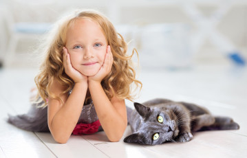 Картинка разное дети девочка кот
