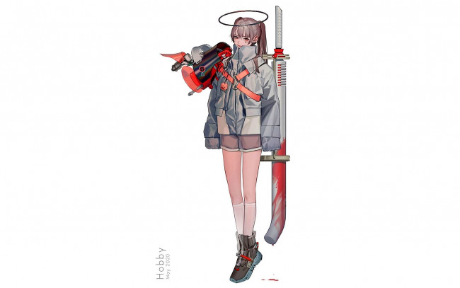 Обои картинки фото аниме, оружие,  техника,  технологии, девочка, куртка