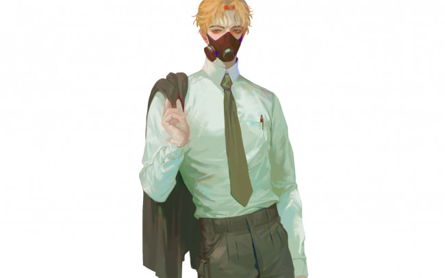 Обои картинки фото аниме, unknown,  другое , парень, галстук, костюм, пиджак, маска