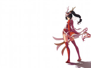 Картинка аниме -weapon +blood+&+technology арт оружие рожки маска брюнетка девушка белый фон