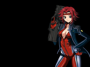 Картинка аниме code+geass чёрный фон девушка оружие красные волосы код гиас