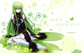 Картинка аниме code+geass взгляд цветы код гиасс зелёные волосы девушка сидит