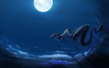 Картинка аниме spirited+away унесенные призраками дракон луна полет
