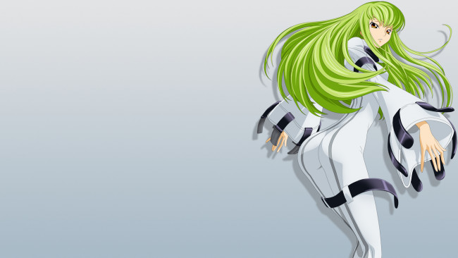 Обои картинки фото аниме, code geass, зелёные, волосы, девушка, персонаж, код, гиас