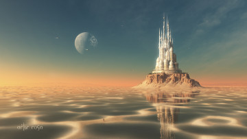 Картинка фэнтези замки планета песок вода замок отражение