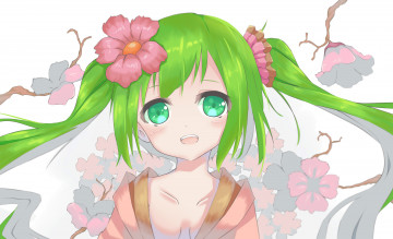 Картинка аниме vocaloid арт l4no-shiro hatsune miku взгляд цветы девочка