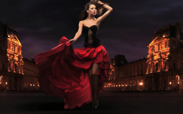 Картинка девушки -unsort+ брюнетки +шатенки настроение юбка ночной город площадь здания