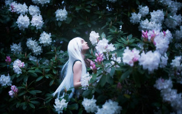 Картинка девушки -unsort+ блондинки настроение цветы рододендроны белые волосы maria elige aliaeva