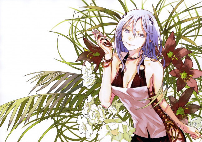 Обои картинки фото аниме, beatless, redjuice, lacia, растения, листья, девушка, арт