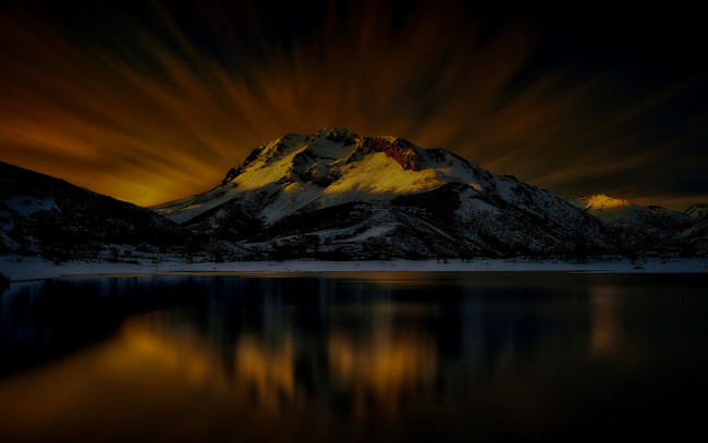 Обои картинки фото природа, восходы, закаты, ночь, закат, озеро, горы