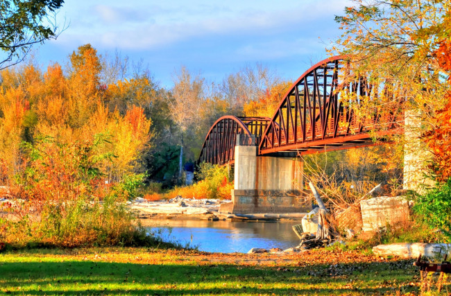 Обои картинки фото города, - мосты, осень, река, мост