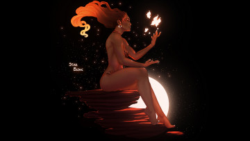 Картинка фэнтези девушки девушка огонь фон