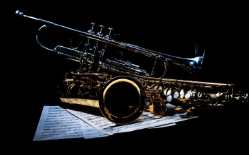 Картинка музыка -музыкальные+инструменты саксофон ноты труба
