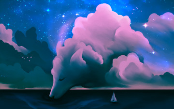 Картинка рисованное природа волк обако фон яхта