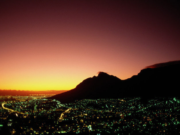 Обои картинки фото города, огни, ночного, cape town, south africa