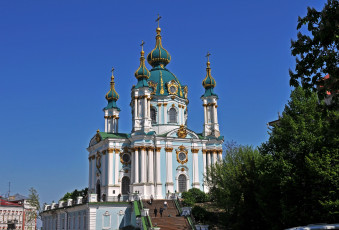 Картинка андреевская церковь киев города украина кресты купола колонны
