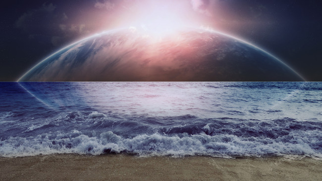 Обои картинки фото разное, компьютерный, дизайн, море, волны, планета