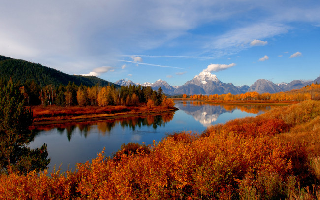 Обои картинки фото природа, реки, озера, осень, горы, река, деревья, пейзаж