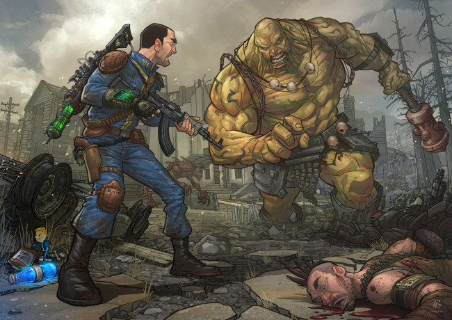 Обои картинки фото рисованное, комиксы, bethesda, chinese, assault, rifle, super, mutant, behemoth, 101, fallout, 3