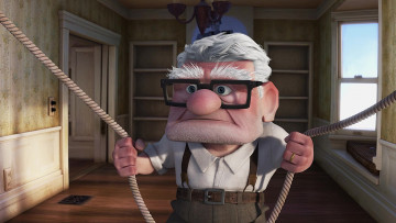 Картинка мультфильмы up дедушка очки веревка комната мужчина