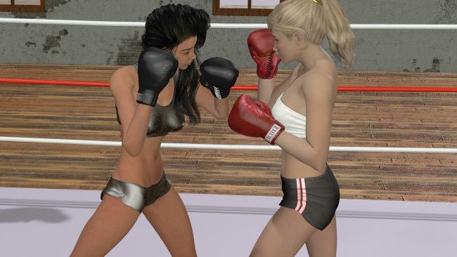 Обои картинки фото 3д графика, спорт , sport, девушки, бокс, взгляд, фон, ринг