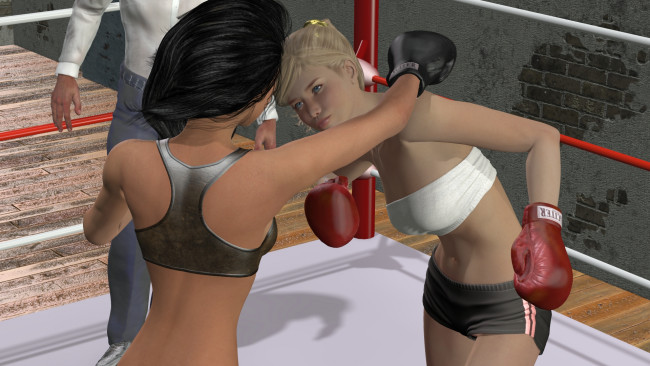 Обои картинки фото 3д графика, спорт , sport, фон, ринг, бокс, взгляд, девушки