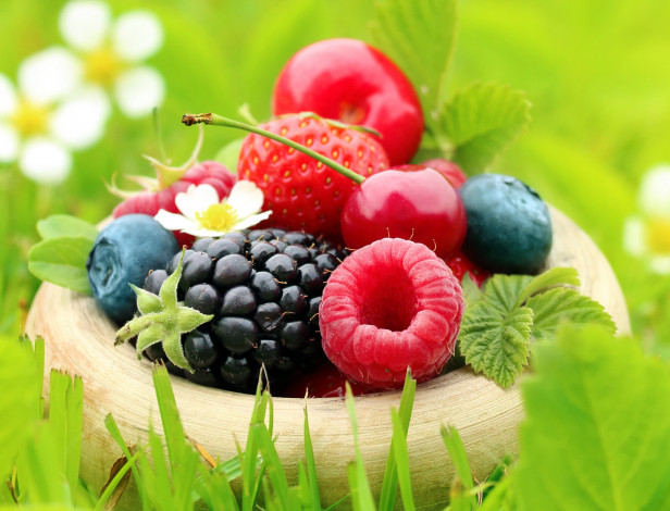 Обои картинки фото еда, фрукты,  ягоды, ежевика, клубника, малина