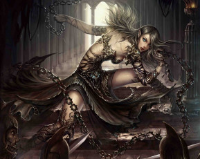 Картинка фэнтези эльфы девушка эльф цепи ступени воины
