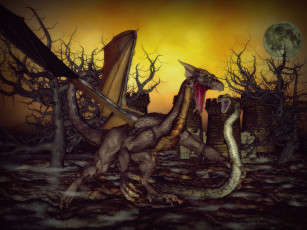 Картинка 3д графика creatures существа ящери драконы