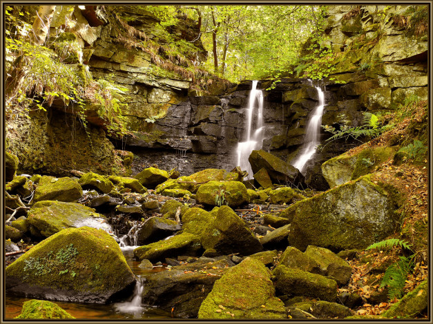 Обои картинки фото природа, водопады, деревья, камни, вода
