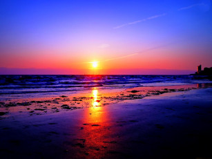 обоя amazing, sunset, природа, восходы, закаты, закат, горизонт, пляж, океан