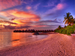 Картинка maldives place for romantics природа тропики океан пляж пальмы бунгало мальдивы