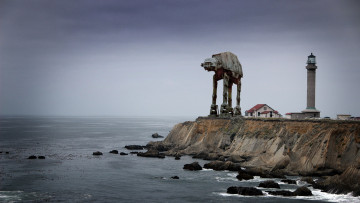 Картинка природа маяки берег робот море маяк