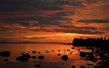 Картинка природа восходы закаты море камни облака