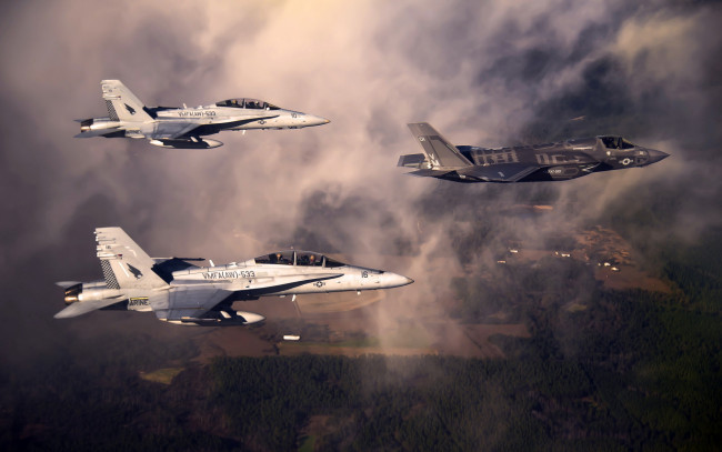 Обои картинки фото 35, авиация, боевые, самолёты, истребители, звено, полет