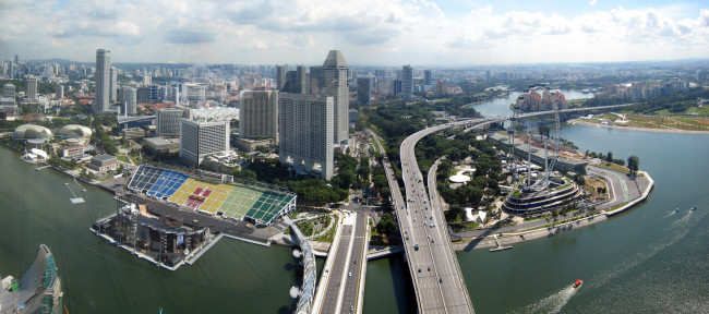 Обои картинки фото singapore, города, сингапур, панорама, дороги, мосты, река