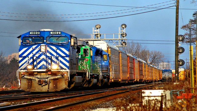 Обои картинки фото техника, поезда, рельсы, пути, локомотив, вагоны, грузовой, состав