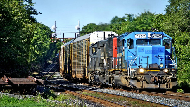 Обои картинки фото техника, поезда, железная, дорога, пути, локомотив, грузовой, состав
